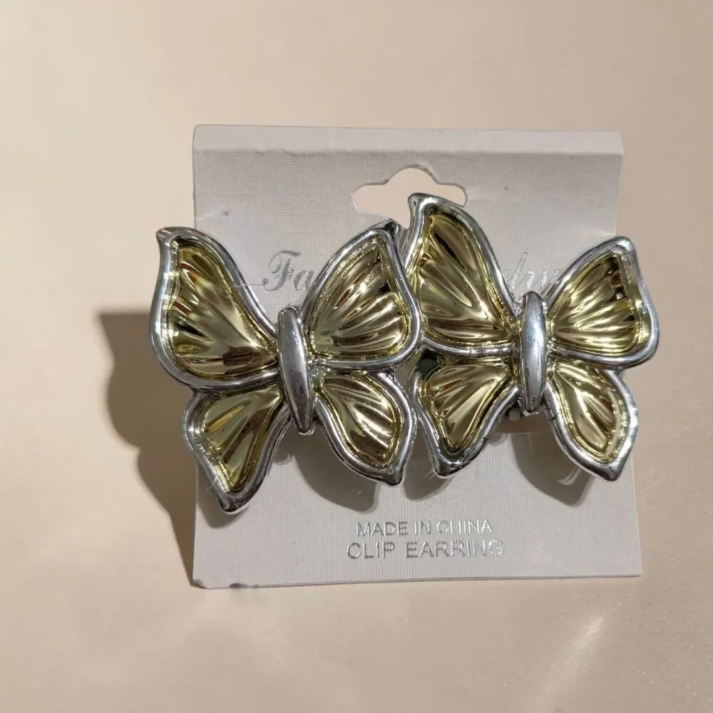 Butterfly Clip On Earrings Lot of 3, Gold Silver Tone, Statement Y2K Jewelry